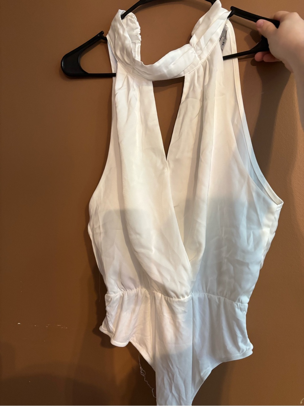 In The Style White Sleeveless Halter Bodysuit Top